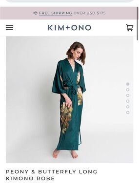 NWOT KIM+ONO | Teal Satin Floral & Butterfly Long Kimono Robe | One Size
